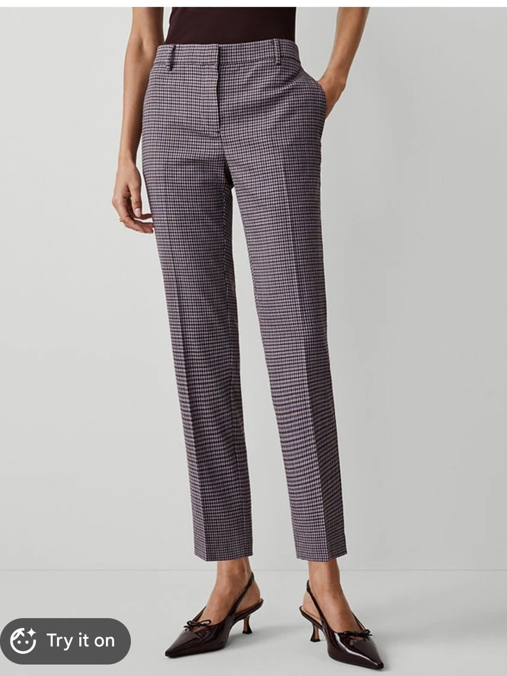 Ann Taylor Women's Straight Leg knit Pants Plum Purple & White Houndstooth Size4